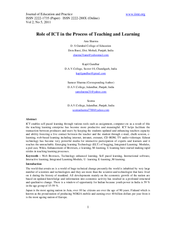(PDF) Role of ICT in the Process of Teaching and Learning