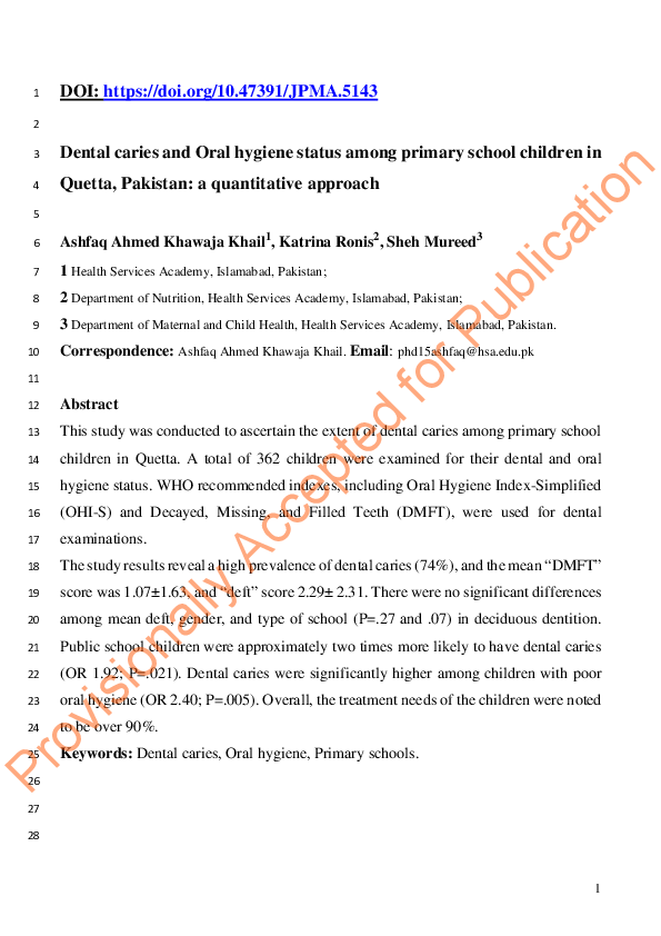 (PDF) Dental caries and Oral hygiene status among primary school ...