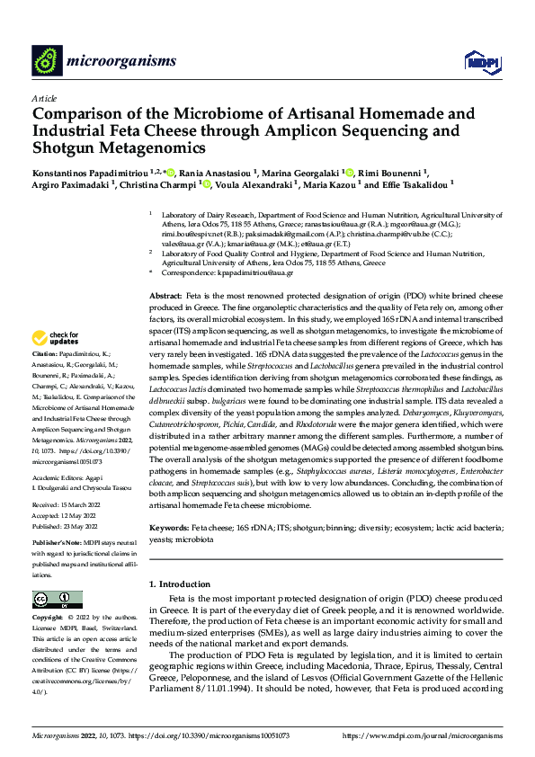 (PDF) Comparison of the Microbiome of Artisanal Homemade and Industrial ...