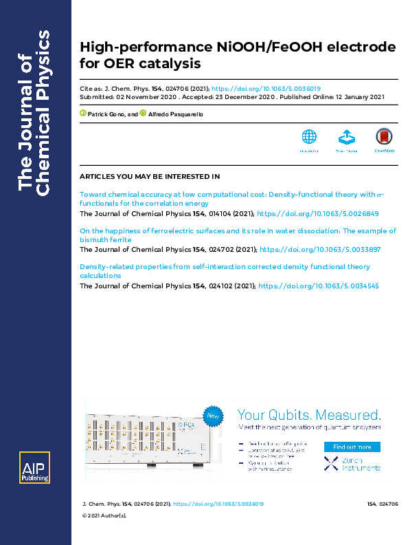 (PDF) High-performance NiOOH/FeOOH electrode for OER catalysis