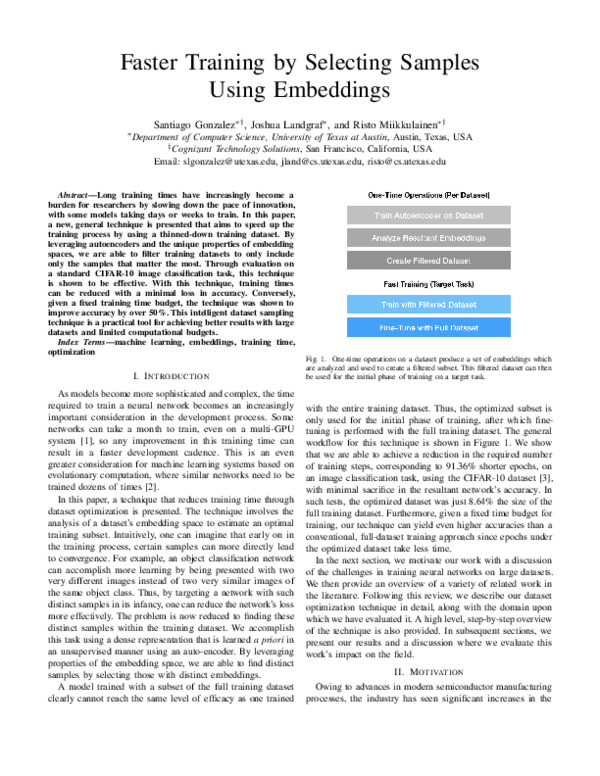 (PDF) Faster Training by Selecting Samples Using Embeddings