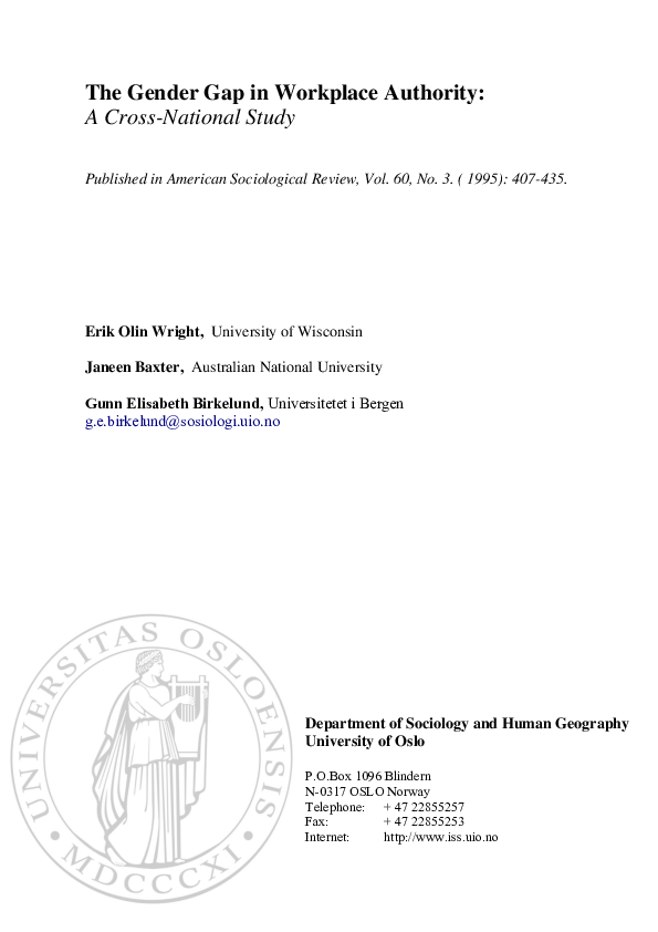 (PDF) The Gender Gap in Workplace Authority: A Cross-National Study