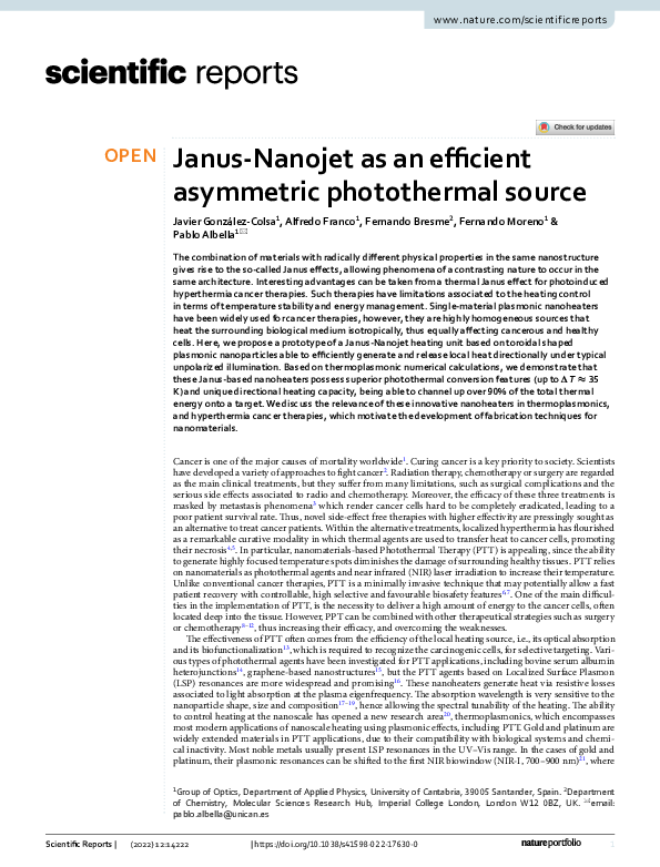 (PDF) Janus-Nanojet as an efficient asymmetric photothermal source