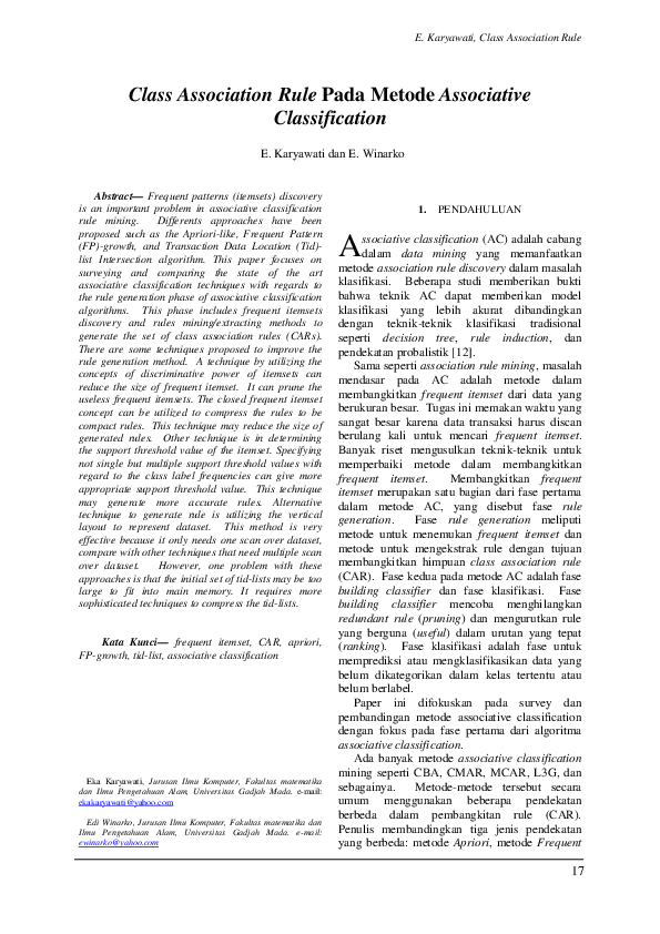 (PDF) Class Association Rule Pada Metode Associative Classification