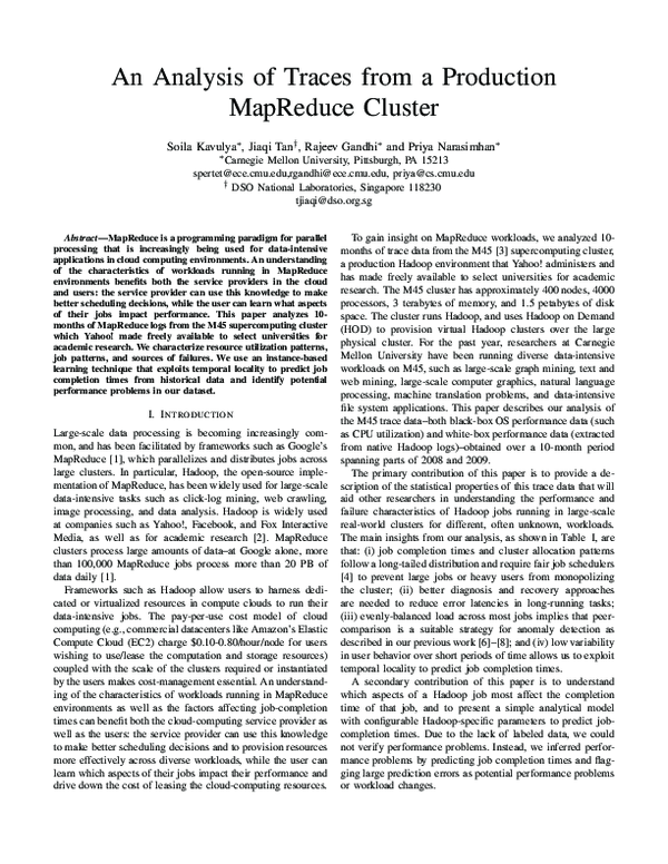 (PDF) An Analysis of Traces from a Production MapReduce Cluster