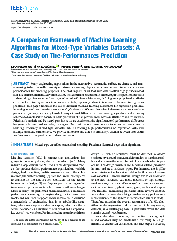 (PDF) A Comparison Framework of Machine Learning Algorithms for Mixed ...
