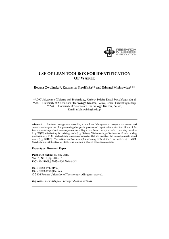 (PDF) Use of lean toolbox for identification of waste