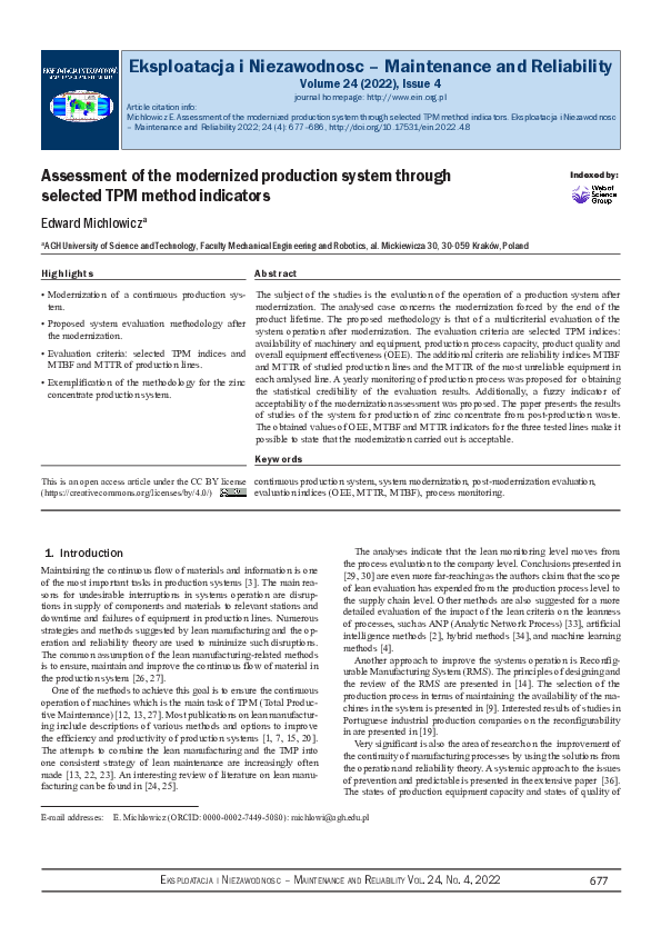(PDF) Assessment of the modernized production system through selected ...