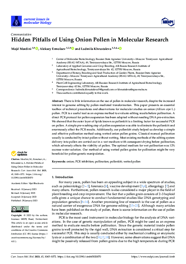 (PDF) Hidden Pitfalls of Using Onion Pollen in Molecular Research