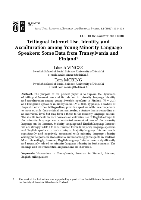 (PDF) Trilingual Internet Use, Identity, and Acculturation among Young ...