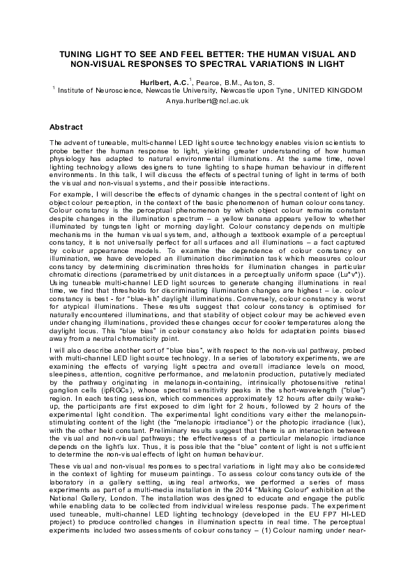 (PDF) Tuning Light to See and Feel Better the Human Visual and Non
