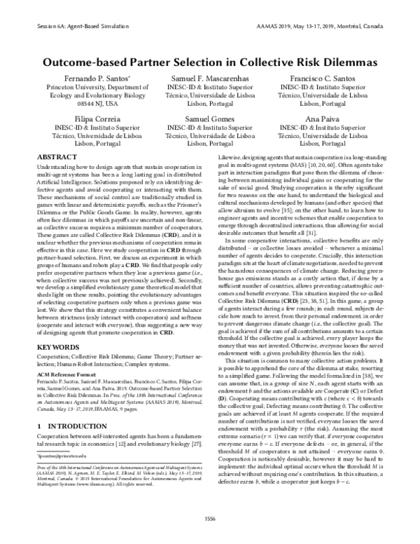(PDF) Outcome-based Partner Selection in Collective Risk Dilemmas