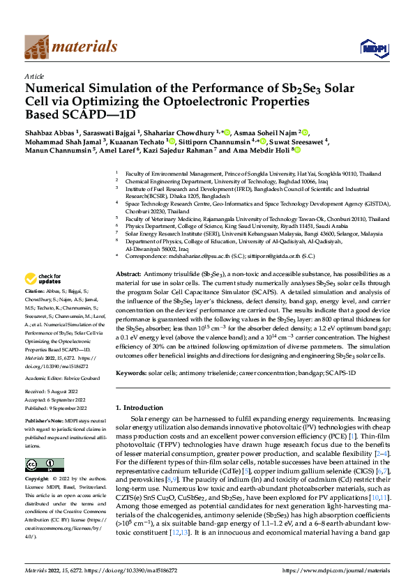 (PDF) Numerical Simulation of the Performance of Sb2Se3 Solar Cell via ...