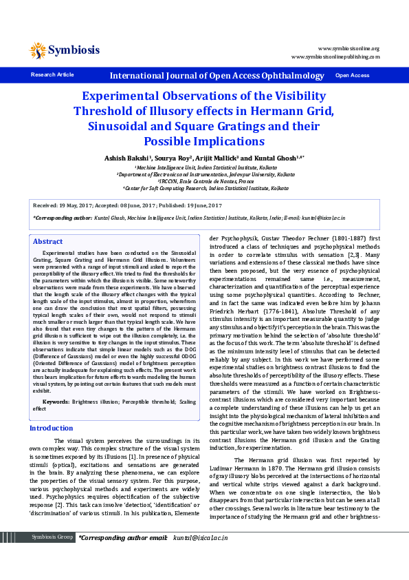 (PDF) Experimental Observations of the Visibility Threshold of Illusory ...