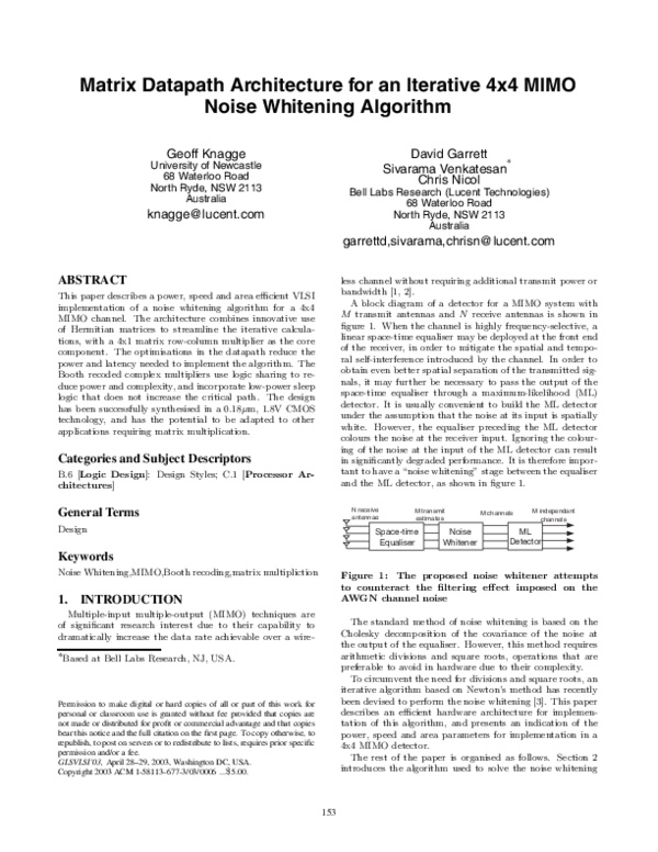 (PDF) Matrix datapath architecture for an iterative 4x4 MIMO noise ...