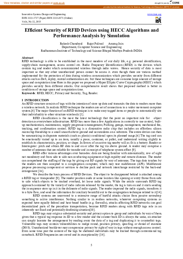 (PDF) Efficient Security of RFID Devices using HECC Algorithms and ...
