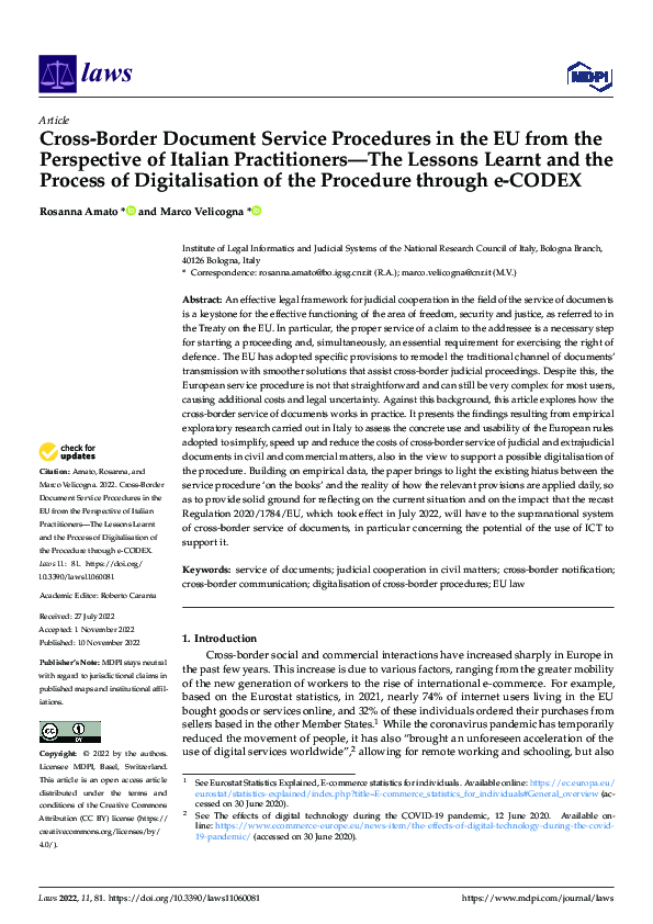 (PDF) Cross-Border Document Service Procedures in the EU from the ...