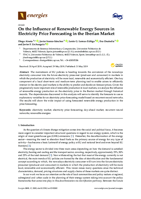 (PDF) On the Influence of Renewable Energy Sources in Electricity Price ...