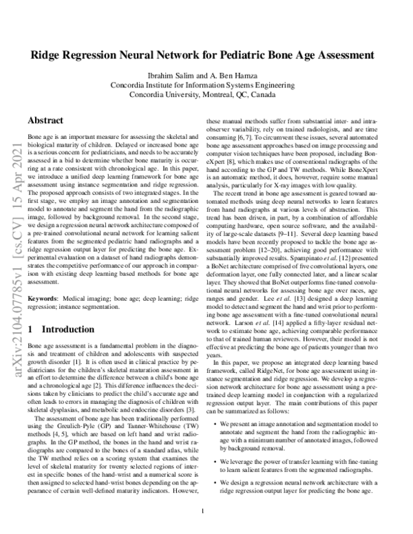 (PDF) Ridge regression neural network for pediatric bone age assessment