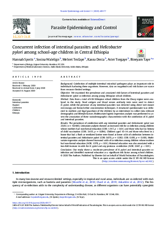 (PDF) Concurrent infection of intestinal parasites and Helicobacter ...