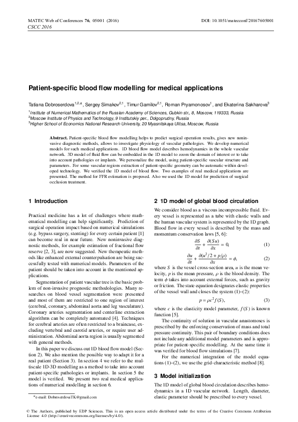 (PDF) Patient-specific blood flow modelling for medical applications
