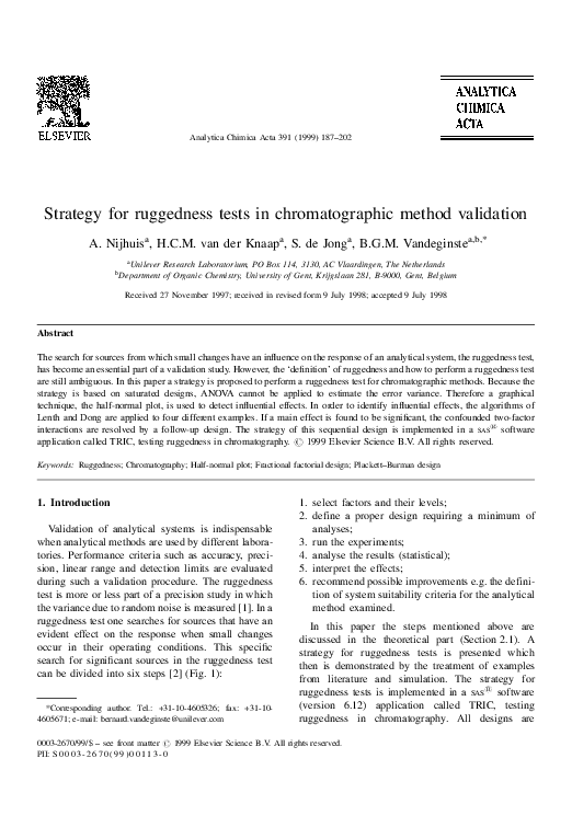 (PDF) Strategy for ruggedness tests in chromatographic method validation