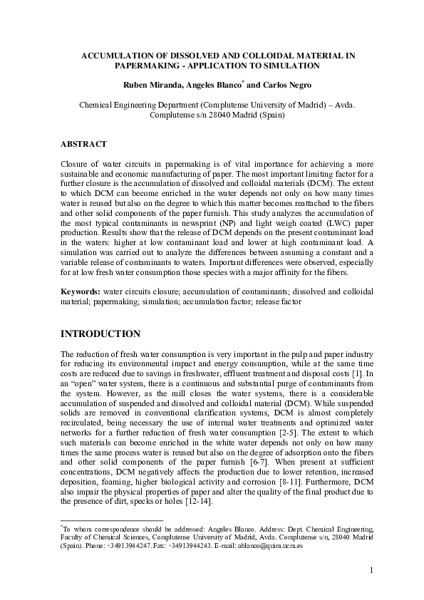 (PDF) Accumulation of dissolved and colloidal material in papermaking ...
