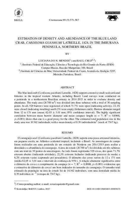 (PDF) Estimation of density and abundance of the blue land crab ...