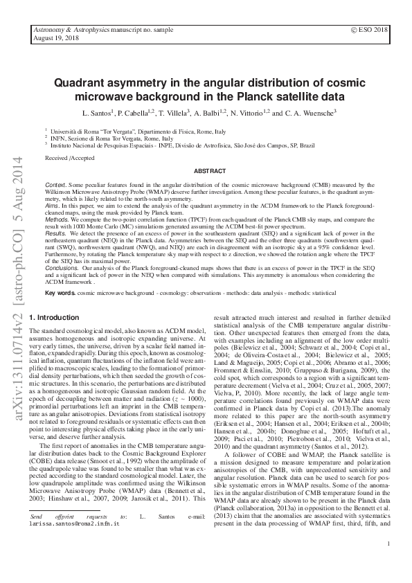 (PDF) Quadrant asymmetry in the angular distribution of cosmic ...