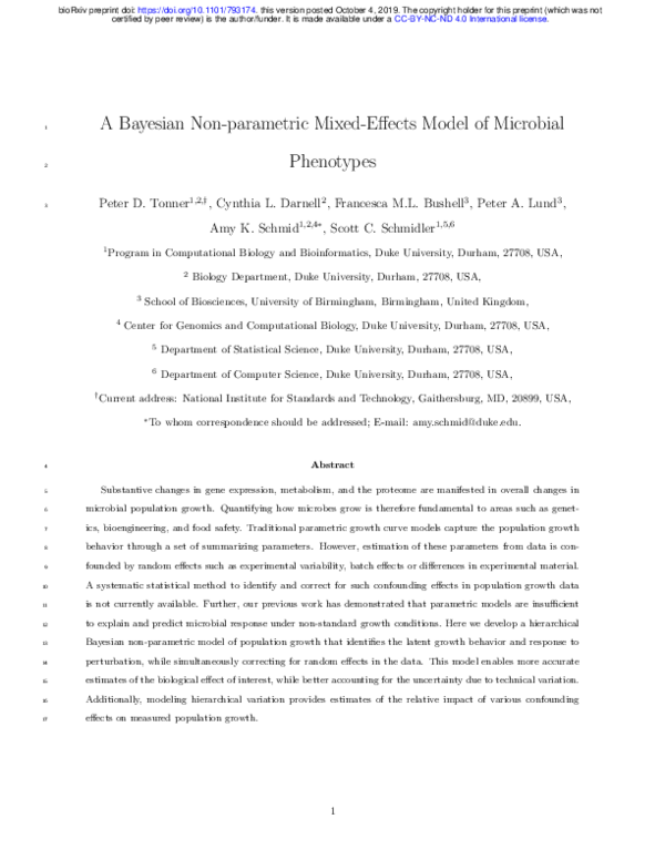 (PDF) A Bayesian Non-parametric Mixed-Effects Model of Microbial Phenotypes