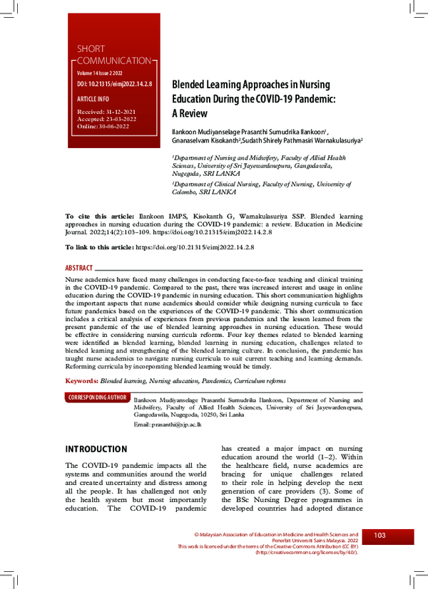 (PDF) Blended Learning Approaches in Nursing Education During the COVID ...