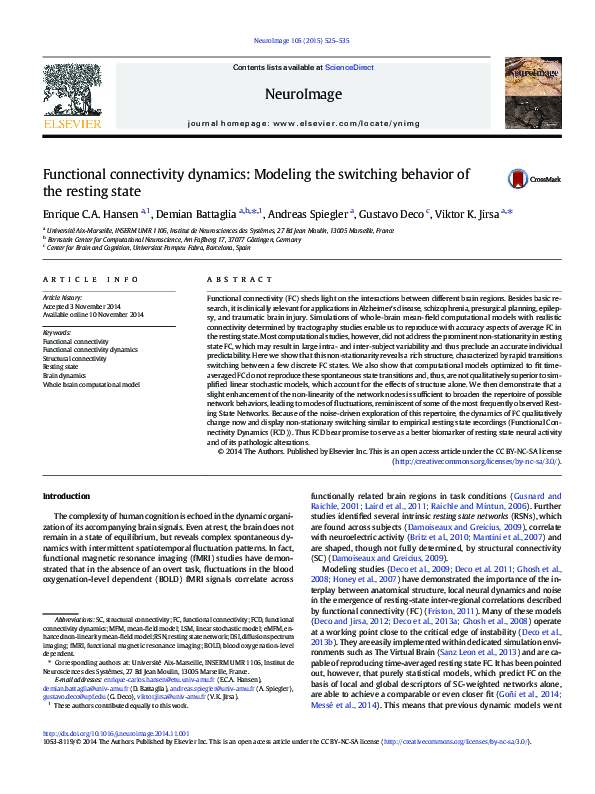 (PDF) Functional connectivity dynamics: modeling the switching behavior ...