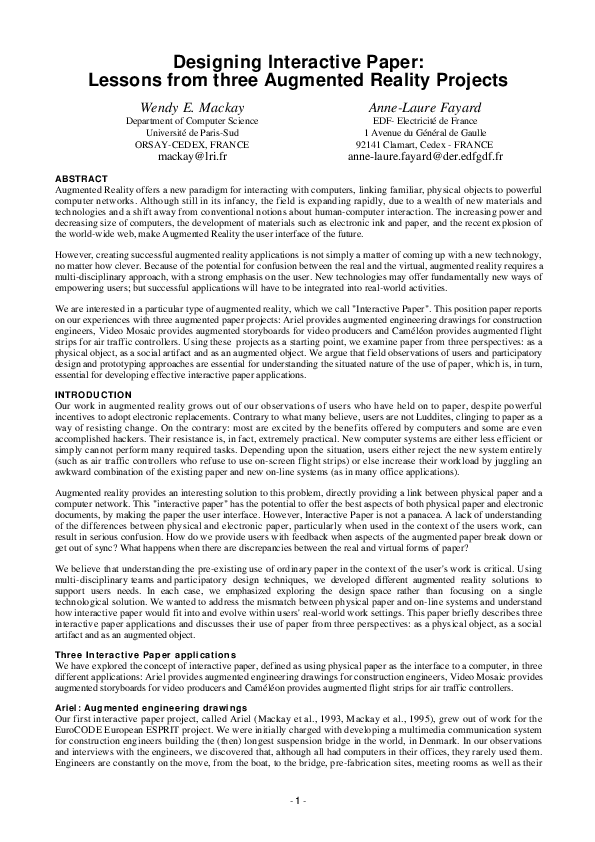 (PDF) Designing interactive paper: lessons from three augmented reality ...