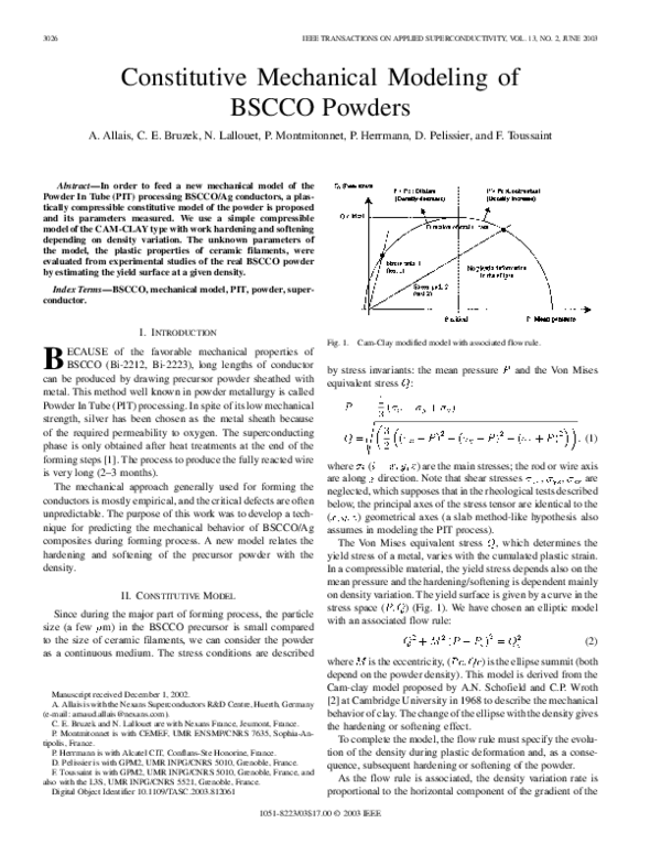 (PDF) Constitutive mechanical modeling of BSCCO powders