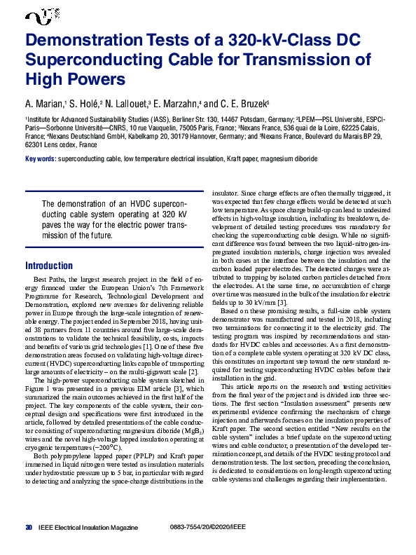 (PDF) Demonstration tests of a 320-kV-class DC superconducting cable ...