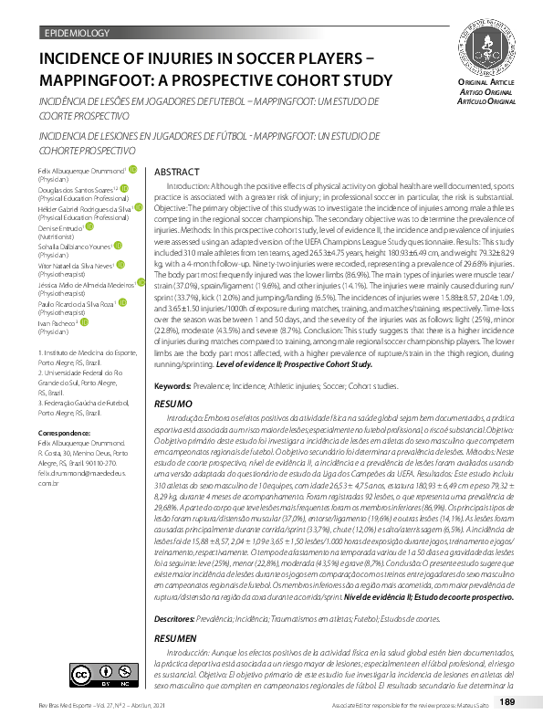 (PDF) Incidence of Injuries in Soccer Players – Mappingfoot: A ...