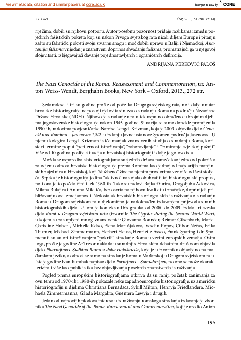 (PDF) The Nazi Genocide of the Roma: Reassessment and Commemoration
