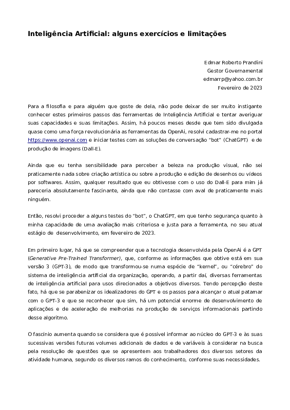 (PDF) Inteligência Artificial alguns exercícios e limitações Edmar R Prandini Academia.edu