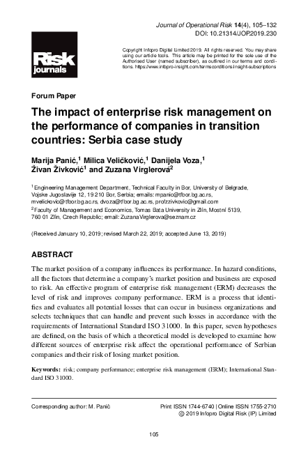 (PDF) The impact of enterprise risk management on the performance of ...