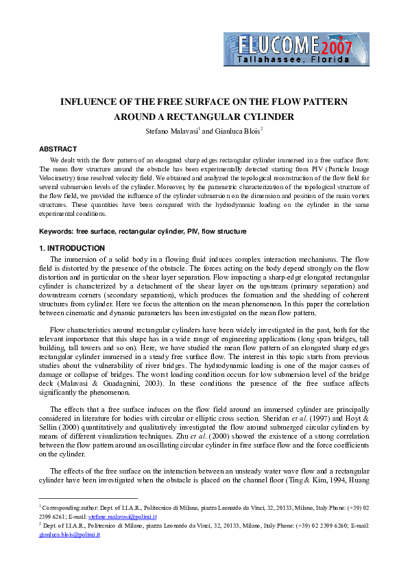 (PDF) Influence of the Free Surface on the Flow Pattern Around a ...
