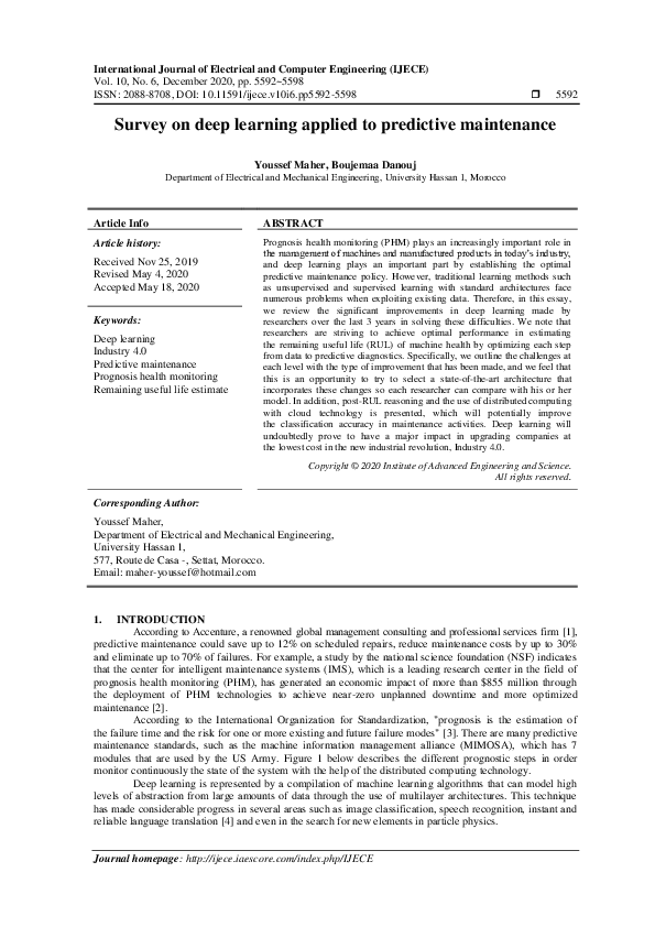(PDF) Survey on Deep Learning applied to predictive maintenance