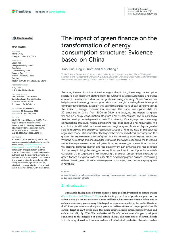 (PDF) The impact of green finance on the transformation of energy ...