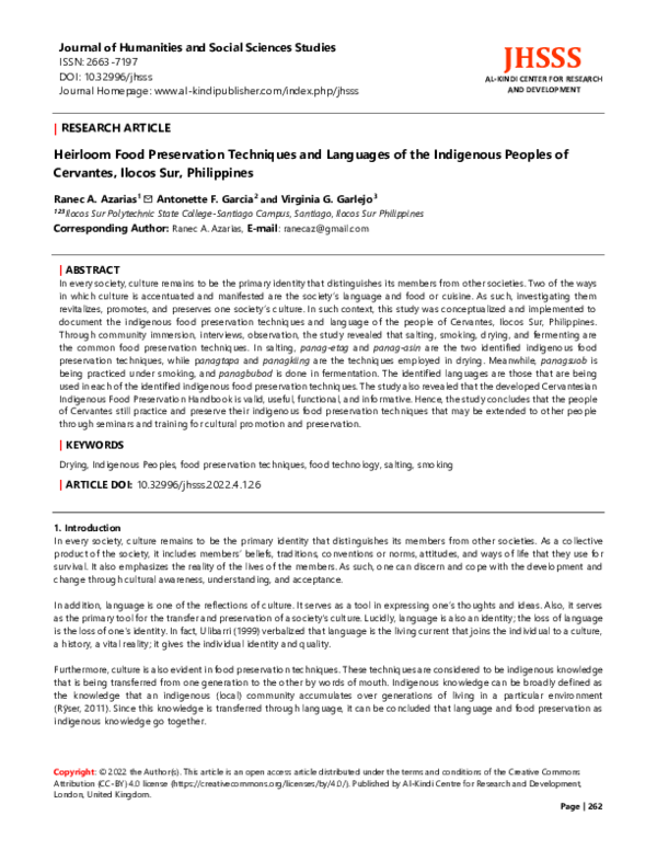 (PDF) Heirloom Food Preservation Techniques and Languages of the