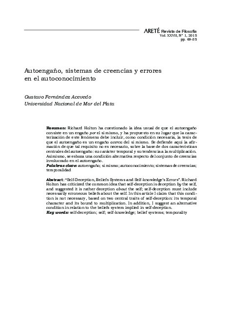 (PDF) Autoengaño, sistemas de creencias y errores en el autoconocimiento