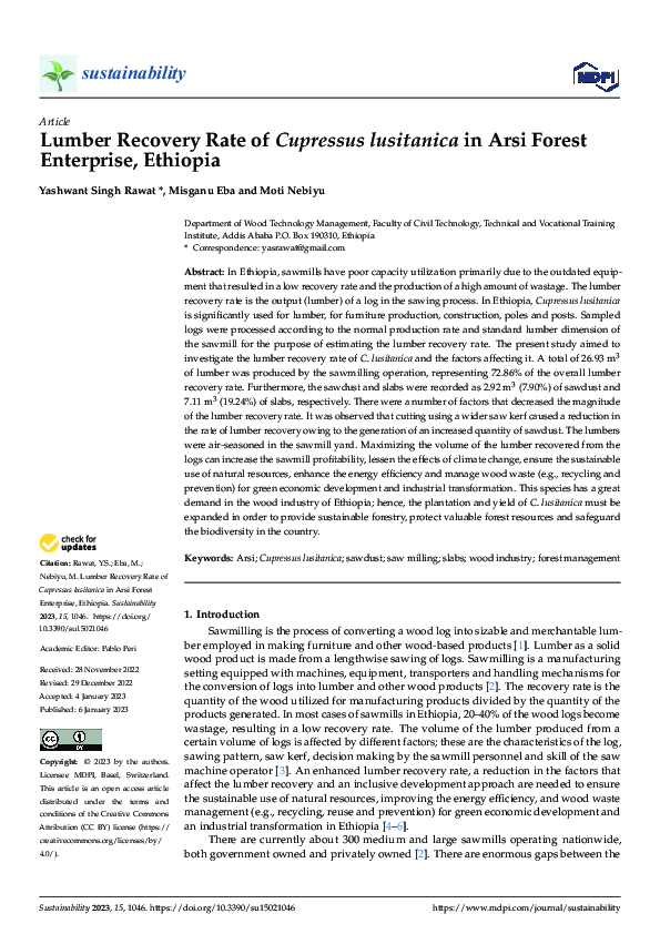 (PDF) Lumber Recovery Rate of Cupressus lusitanica in Arsi Forest
