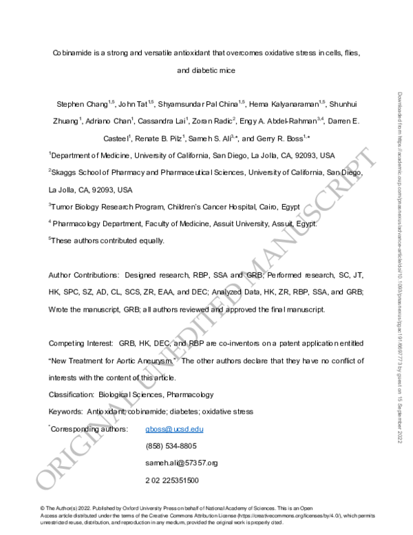 (PDF) Cobinamide is a strong and versatile antioxidant that overcomes ...