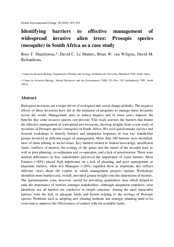 (PDF) Identifying barriers to effective management of widespread