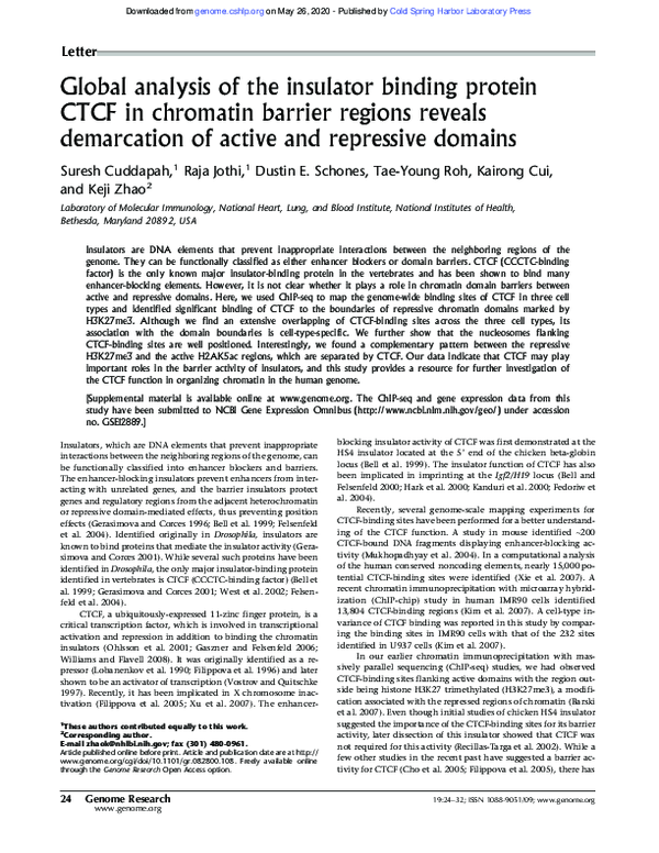 (PDF) Global analysis of the insulator binding protein CTCF in ...