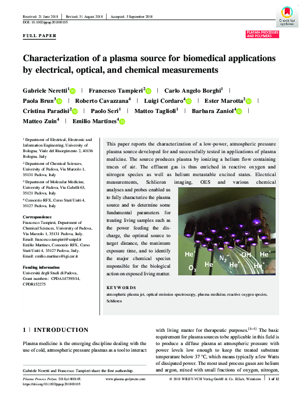 (PDF) Characterization of a plasma source for biomedical applications ...
