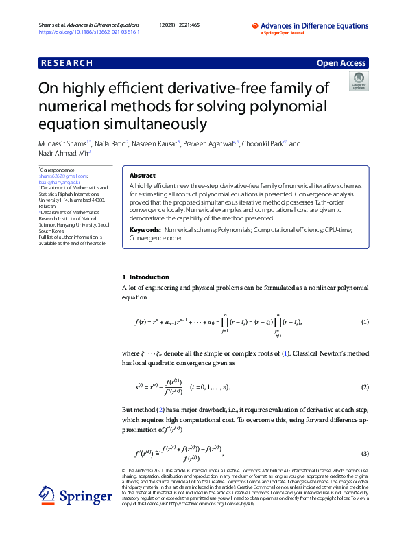 (PDF) On highly efficient derivative-free family of numerical methods ...